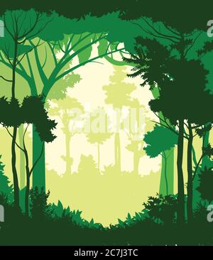 Forest silhouette deciduous. Vector. Summer landscape. Jungle. Stock Vector
