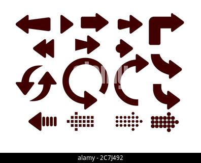 Pointers and arrows indicating the direction of movement. For signs, icons and buttons. Transparent background. Stock Vector