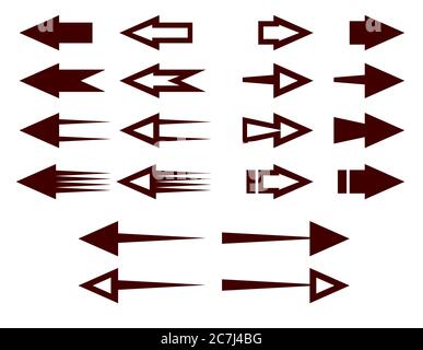 Pointers and arrows indicating the direction of movement. For signs, icons and buttons. Transparent background. Stock Vector