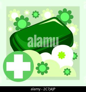 Craft soap. Vector. Natural handmade soap. Banner, graphic button for the site menu. Soap symbol for the production and sale of natural eco goods. Stock Vector