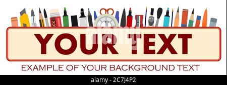 Logo for an art studio, creative courses, stationery store. Label. Vector illustration. Separate on a white background. Pencils, pens, felt-tip pens Stock Vector