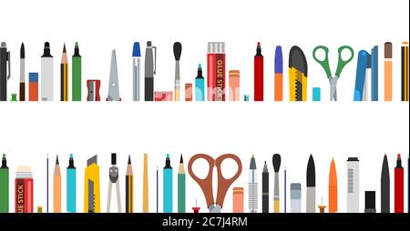 Stationery. Horizontal background for the bottom of the page of a web site, banner, booklet. Vector illustration. Isolated on a white background. Stock Vector