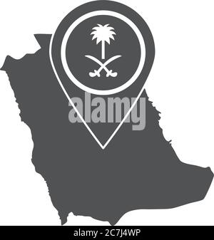 saudi arabia national day, map navigation pointer location silhouette style icon vector illustration Stock Vector