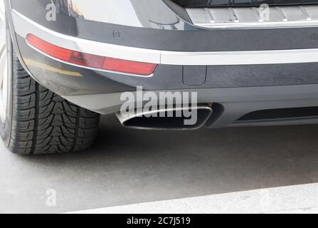 exhaust pipe and back part of new car Stock Photo