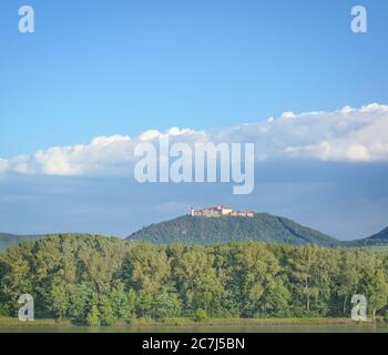 View of the Wachau Valley from Göttweig Abbey in the distance on a hill Stock Photo