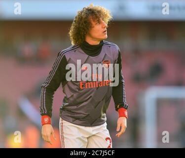 18th January 2020, Emirates Stadium, London, England; Premier League, Arsenal v Sheffield United : David Luiz (23) of Arsenal warming up Credit: Simon Whitehead/News Images Stock Photo