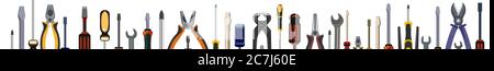 Tools. Set. The background is horizontal. Lower. Screwdrivers, hammers, wrenches, saws, pliers, rollers, brushes, files. Collection. Tools carpenter Stock Vector