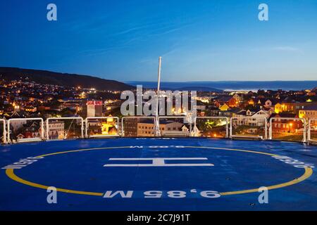 helipad on a ferry in the port of Thorshavn in the evening, Faroe Islands, Streymoy, Thorshavn Stock Photo