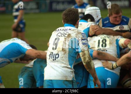 BATH, ENGLAND, UNITED KINGDOM - Jan 25, 2015: Bath Rugby play Glasgow Warriors, European Champions Cup, Recreation Ground, Bath. 25 January 2015. Bath Stock Photo