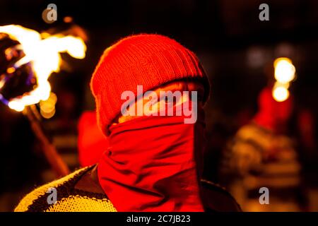 Local People Take Part In A Torchlight Street Procession During Bonfire Night (Guy Fawkes Night) Celebrations, Lewes, East Sussex, UK Stock Photo