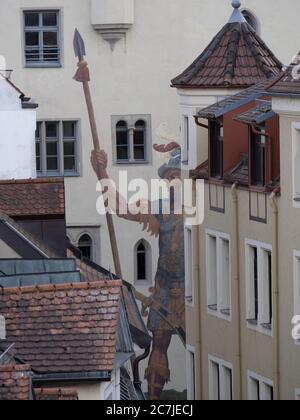 Regensburg, old town with mural Goliathhaus, Bavaria, Germany Stock Photo