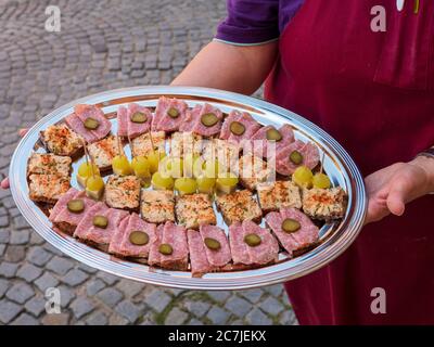 Regensburg, old town, rehabilitation delicacies, sandwiches for culinary city tour, Bavaria, Germany Stock Photo