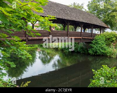 Covered bridge, Bad Kötzting, Bavarian Forest, Bavaria, Germany Stock Photo