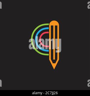letter q colorful pencil creative symbol vector Stock Vector
