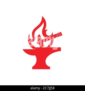 flat flame line blacksmith symbol logo vector Stock Vector