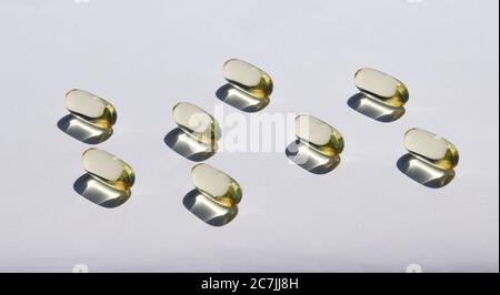 Fish oil capsules, omega 3 fatty acids Stock Photo