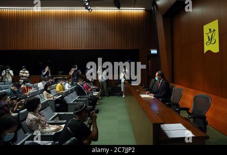 Hong Kong, China. 17th July, 2020. The president of the Legislative Council (LegCo) of the Hong Kong Special Administrative Region Andrew Leung meets the press at an end-of-session press conference in Hong Kong, south China, July 17, 2020. Andrew Leung Friday called on lawmakers to work for the well-being of Hong Kong residents as he reviewed the work of the current-term LegCo. Credit: Li Gang/Xinhua/Alamy Live News Stock Photo