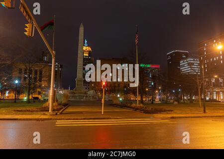 Niagara Square with the lights on during the night in Buffalo in New York Stock Photo