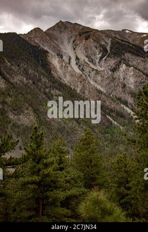 Mount Antero of the Rocky Mountains in San Isabel National Forest in Chaffee County, Colorado, USA on a dark and cloudy day Stock Photo