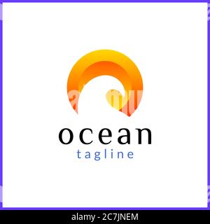 The sun and sea waves form a negative area of space Stock Vector