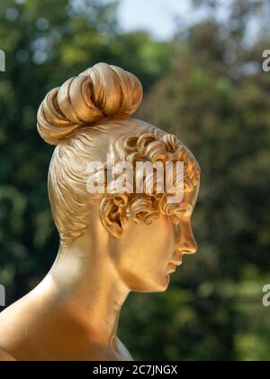 New Palace, golden bust of Henriette Sontag, Muskauer Park, UNESCO World Heritage Site, Bad Muskau, Upper Lusatia, Saxony, Germany Stock Photo