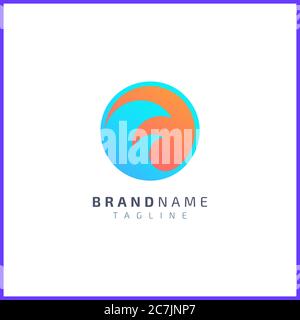 Sea waves with sun in circle with gradient color Stock Vector