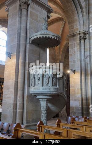 Cathedral inside, pulpit, Bamberg old town, UNESCO World Heritage, Franconia, Bavaria, Germany Stock Photo