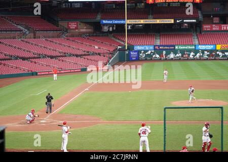 St. Louis, United States. 17th July, 2020. The St. Louis Cardinals participate in a inter-squad game at a empty Busch Stadium in St. Louis on Friday, July 17, 2020. Photo by Bill Greenblatt/UPI Credit: UPI/Alamy Live News Stock Photo