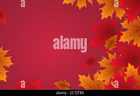 Vector leafs  background with red, orange,  and yellow falling autumn leaves.illustration. Stock Vector