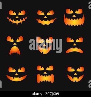 Premium Vector  Collection of halloween pumpkin faces icons. scary faces  ghost. spooky pumpkin smile jack o lanter or frightened vampire. design for  the holiday halloween. vector illustration.
