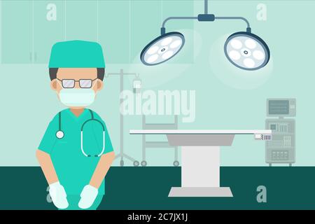 Surgeon in surgery room flat design vector illustration Stock Vector