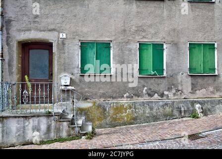 Old town, house facade, window, shutter, architecture, Harburg, Swabia, Bavaria, Germany Stock Photo