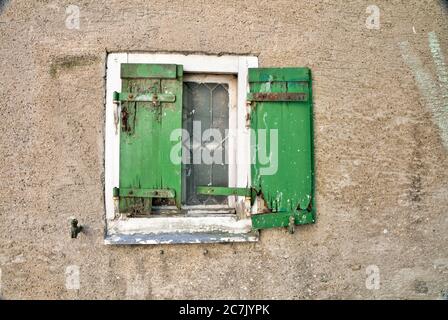 Old town, house facade, window, shutter, architecture, Harburg, Swabia, Bavaria, Germany Stock Photo
