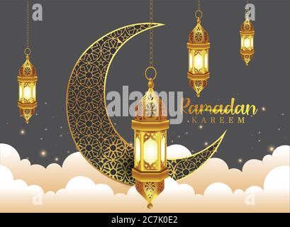 Eid Mubarak greeting Card Illustration, Ramadan Kareem Wishing for Islamic festival for banner, poster, background, flyer,illustration, brochure and t Stock Vector