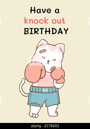 have a knock out birthday card, cute fat cat fighter Stock Photo