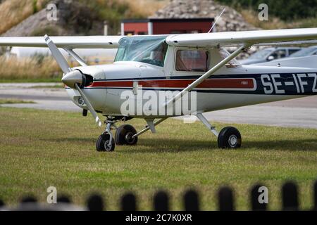 Malmo, Sweden - July 14, 2020: A fine day during vacation time. Many practices their favorite sport or hobby. Picture of a Cessna one-motor airplane Stock Photo