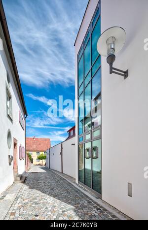 Old bailiwick, modern house facade, Alley, architecture, Wolfram-Eschenbach, Franconia, Bavaria, Germany Stock Photo