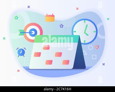Calender icon background of alarm arrow clock business schedule concept with flat cartoon style. Stock Vector