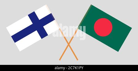 Crossed flags of Bangladesh and Finland. Official colors. Correct proportion. Vector illustration Stock Vector