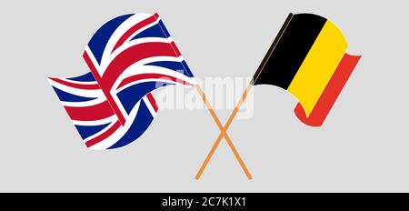 Crossed and waving flags of Belgium and the UK. Vector illustration Stock Vector