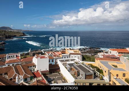 View over Garachico to the Atlantic Ocean, Tenerife, Canary Islands, Spain Stock Photo