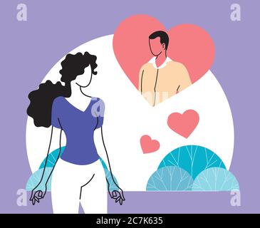 woman imagining her attractive boyfriend vector illustration design Stock Vector