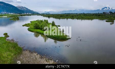 Hanzhong. 18th July, 2020. Aerial photo taken on July 18, 2020 shows a view of Hanjiang wetland in Hanzhong City, northwest China's Shaanxi Province. Credit: Tao Ming/Xinhua/Alamy Live News Stock Photo