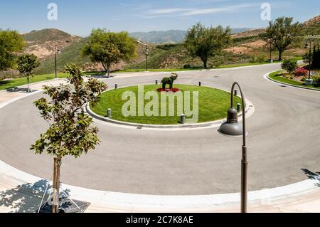 Siimi Valley, California - April 30, 2009: VIew from the Reagan Library with Republican elephant topiary, located in Simi Valley, California, USA. Stock Photo
