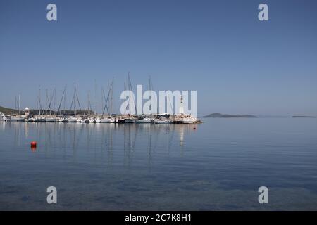 Urla, Turkey - may 12, 2020 : Harbour view in Iskele, Urla. Urla is populer fishing old town in Izmir. Stock Photo