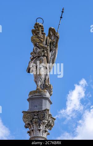 Triunfo de San Rafael, a statue to the Archangel St Raphael, Cordoba's patron saint, in Plaza del Triunfo Stock Photo