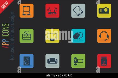 Computer equipment simple vector icons Stock Vector