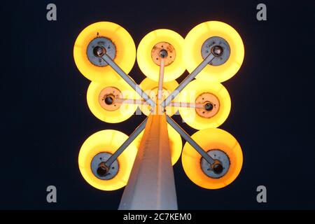 Low angle shot of a street lamp during the night in New Zagreb, Croatia Stock Photo