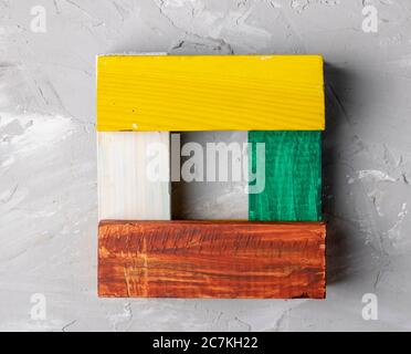 abstract image of wooden cubes, top view. Kids development Stock Photo