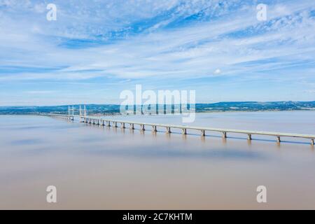 The Second Severn crossing bridge, over River Severn Estuary between England and Wales Stock Photo